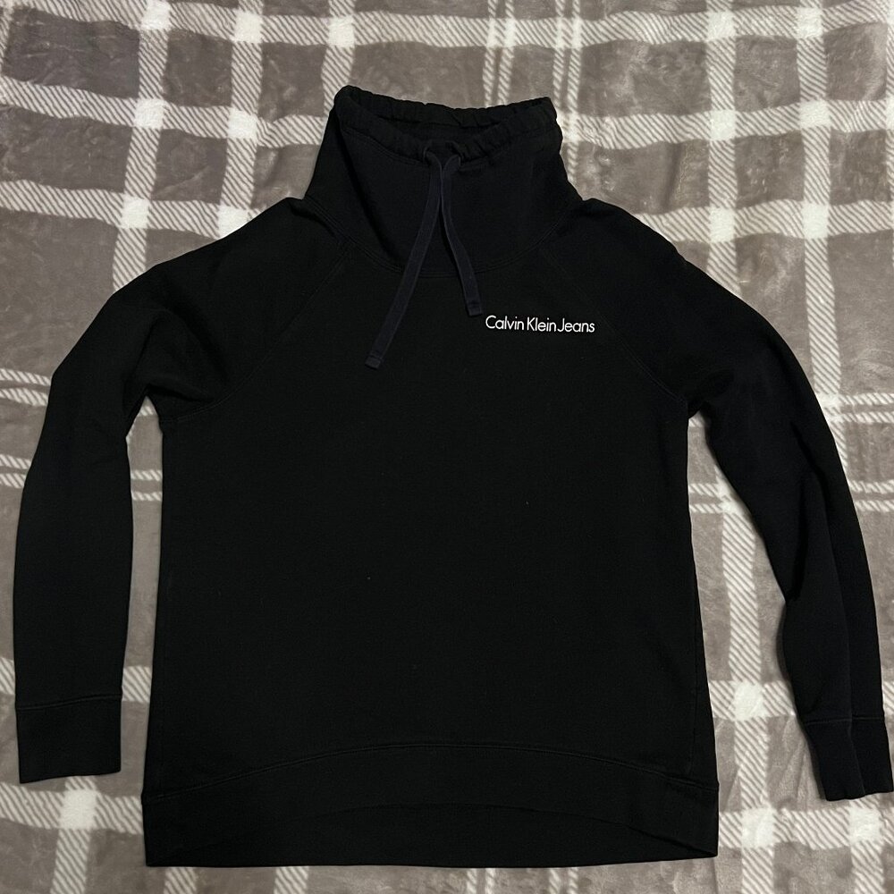 Calvin Klein Jeans Black Drawstring Funnel-Neck Pullover – Cozy & Stylish ✨